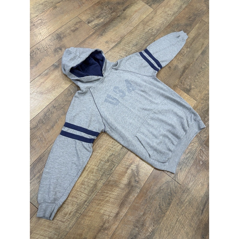 Vintage 90s USA Spellout Graphic Hoodie‎ Grey Navy Medium Wings Olympics
